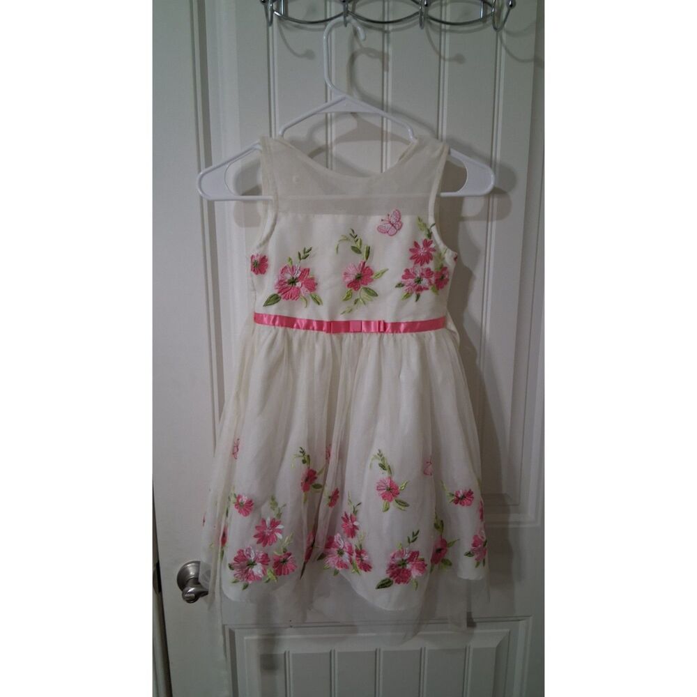 Jon & Michelle Girls Size 6 Ivory Pink Floral Embroidered Tulle Party Dress